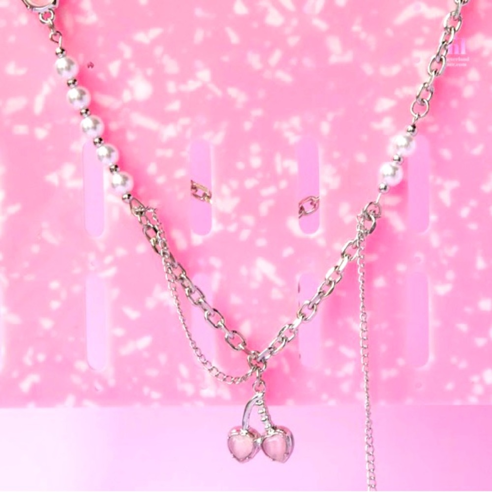 Pink Cherry Pendant Chain Necklace
